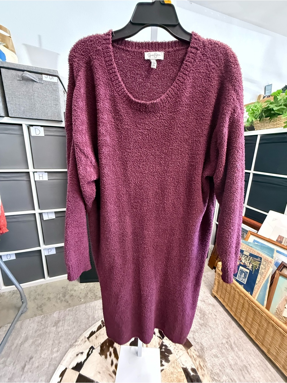 Jessica Simpson Cozy Longline Sweater Dress in Deep Plum